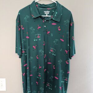 Aeroline Fitness Gear Mens Short Sleeve Print Polo Green Flamingo Golf Large